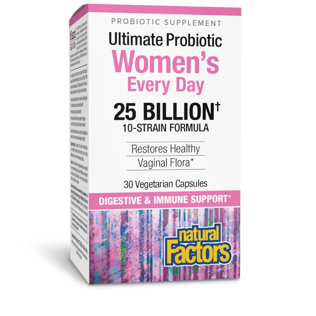 Natural Factors Ultimate Probiotic Women’s Every Day 25 Billion CFU - 10 Gastric-Resistant Strains for Healthy Vaginal Microbiome & Immune Function Support - Women’s Probiotic - 30 Vegetarian Capsules