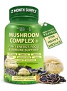 Organic Mushroom Complex: Lion's Mane, Turkey Tail, Cordyceps, Chaga, Contains Naturally Occurring Beta Glucans - Organic Energy & Immune Support Blend: Rhodiola Rosea, Ginseng & Acerola Cherry 120Ct