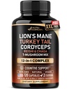 Mushroom Supplement - Organic Lions Mane | Turkey Tail | Chaga | Cordyceps | Reishi | Maitake | Shiitake | Meshima | Tremella | Oyster | Agaricus - for Women & Men - Non GMO, Gluten Free, 120 Capsules