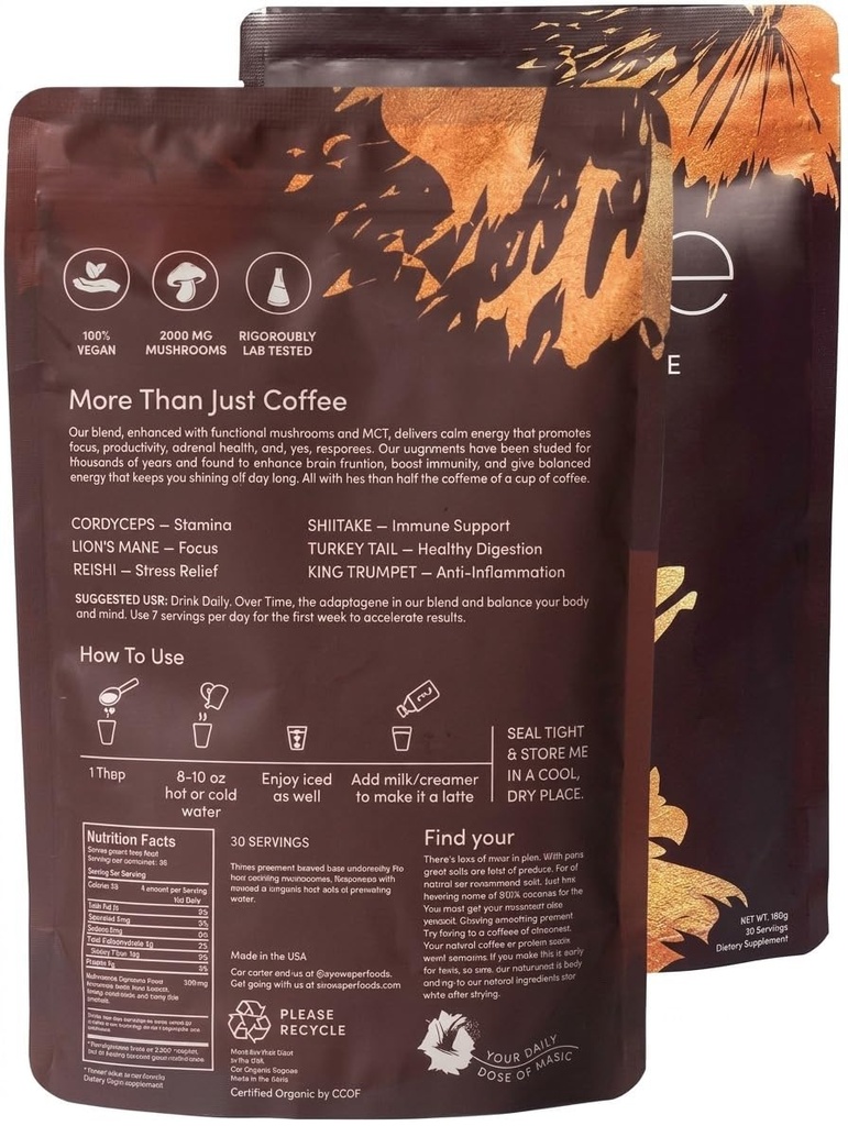 Mushroom Coffee for Better Energy and Focus | Organic 6 Adaptogenic Mushrooms Instant Blend with Lion's Mane, Turkey Tail, Chaga, MCT Oil | Clean Energy, No Jitters | Keto-Friendly | 30 Servings
