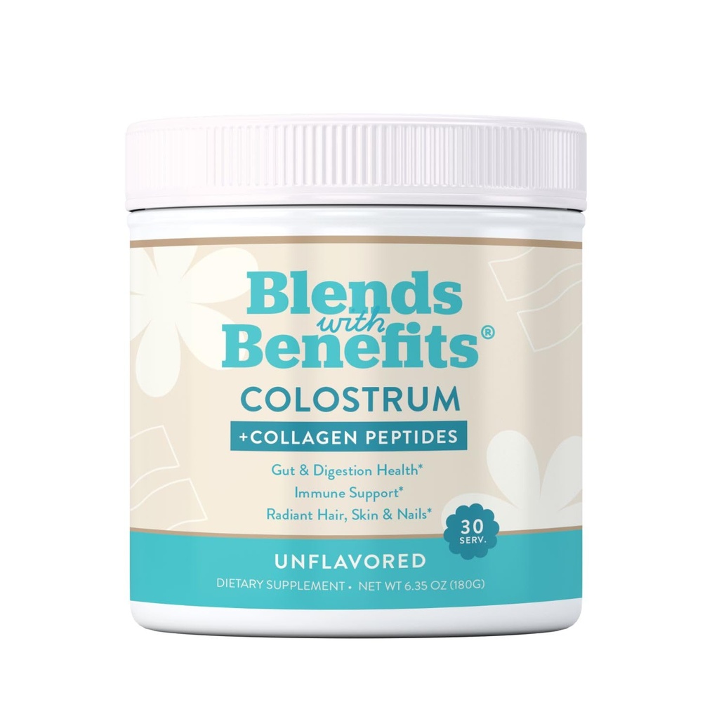360 Nutrition Blends with Benefits Bovine Colostrum + Collagen Peptides Powder for Gut Health, Hair & Skin Beauty, Immune Support | Grass-Fed, No Added Sugar, Unflavored 6 oz