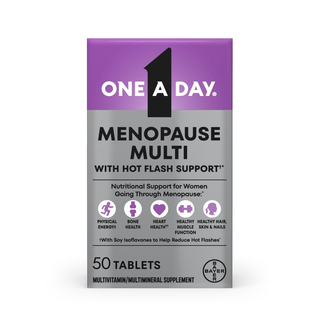 One A Day Women's Menopause Multivitamin with Vitamin A, Vitamin C, Vitamin D, Vitamin E and Zinc for Immune Health Support, Bone Health, 50 Count (New Packaging)