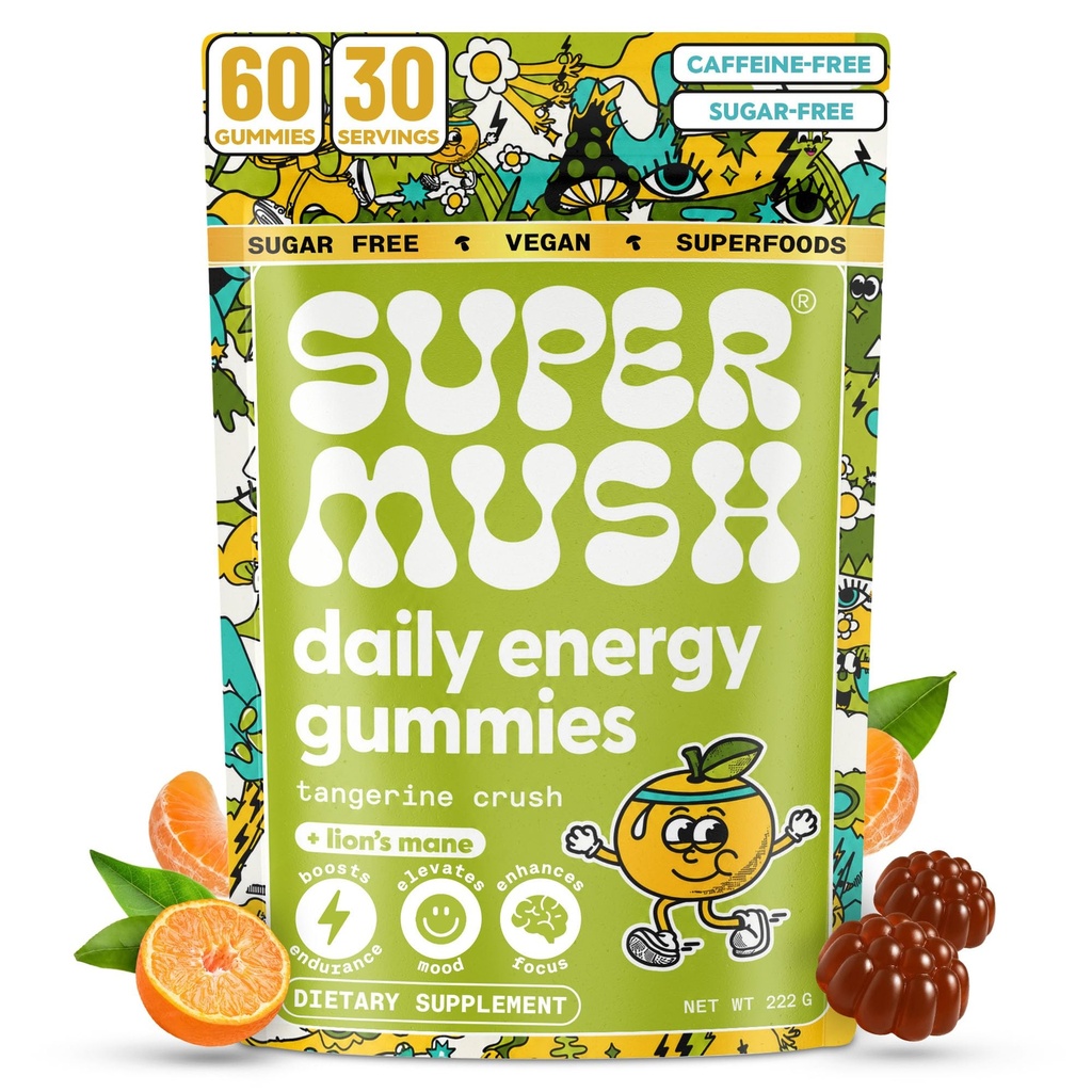 Daily Energy Gummies - Lion's Mane & Cordyceps - 60 Count | Organic Lion'S Mane & Cordyceps Support Focus And Clean Energy Without The Crash, Vegan, Sugar-Free Nootropic Gummies