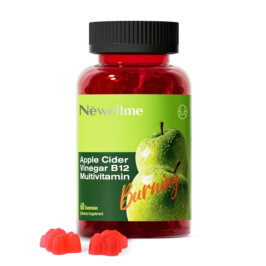 Montue NEWELLME Apple Cider Vinegar Gummies B12 Multivitamin,ACV Supplement Gummy Vitamins,Non GMO, Vegetarian Supplement for Women & Men,Support Normal Energy Levels & Gut Health 60 Gummies (60)