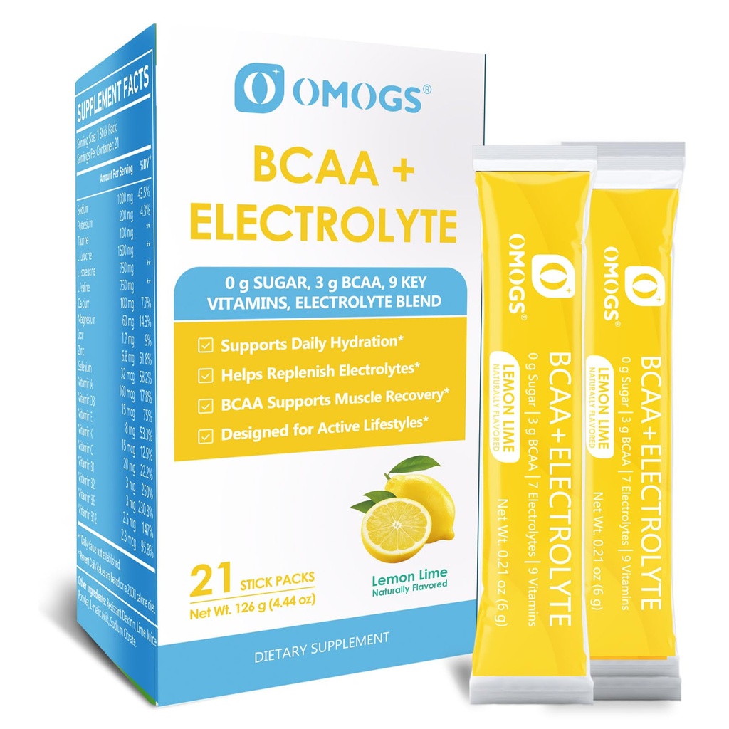 OMOGS Electrolytes Powder, 9 Key Vitamins, Electrolyte Blend, Refreshing Lemonade, Sodium & Energy Supplementl, Keto Friendly, Zero Calories