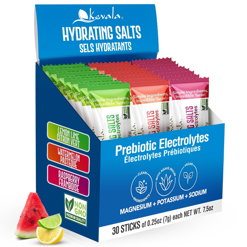 kevala Electrolytes Powder Packets | Sugar Free Drink Mix Packets with Prebiotics, Potassium & Salt Electrolytes | Keto Hydration Packets | Rehydration Support | 1 Pack (30 Sticks)