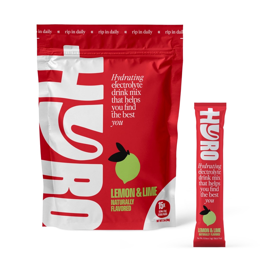 HYRO Electrolyte Powder Drink Mix, Sugar Free Daily Hydration Packets with Magnesium, Potassium & Vitamin C, Hydrating Electrolytes and Minerals, Keto and Vegan, Lemon Lime Flavor, 15 Count