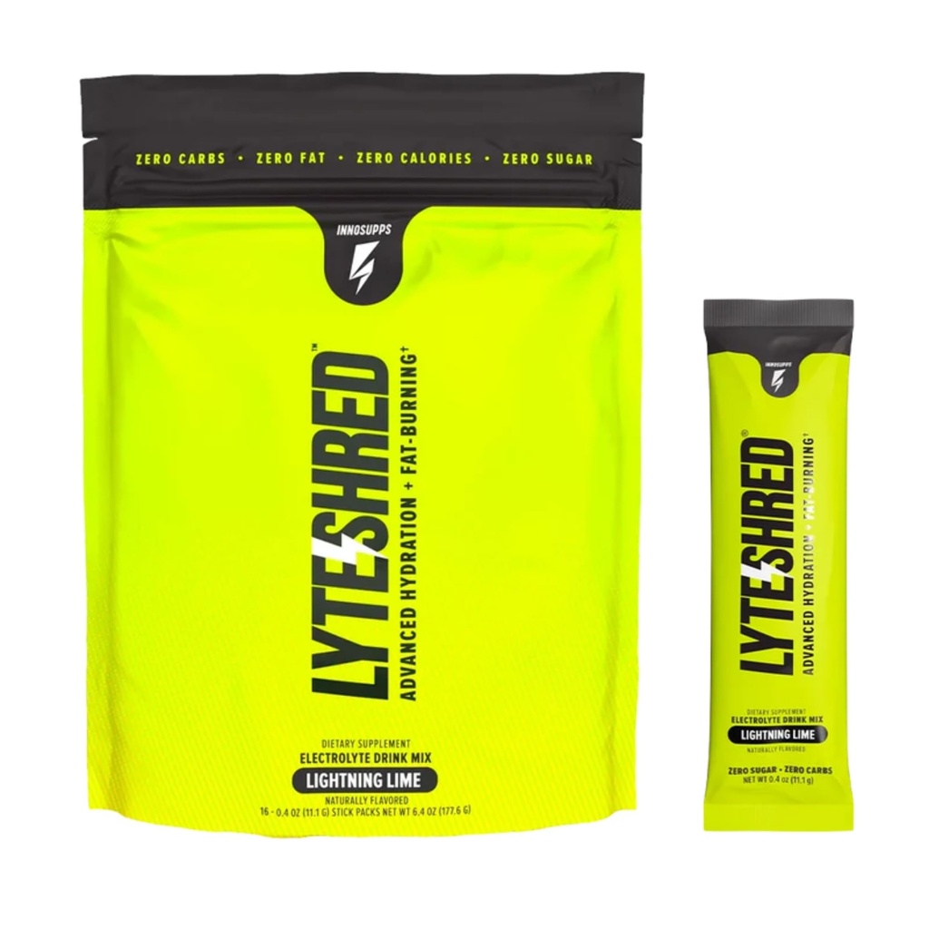 Inno Lyte Shred Hydration Packets - Electrolyte Powder Drink Mix with Magnesium, Sodium, & Potassium - Sugar Free Electrolytes Powder for Performance and All Day Hydration 16 Packets (Lightning Lime)