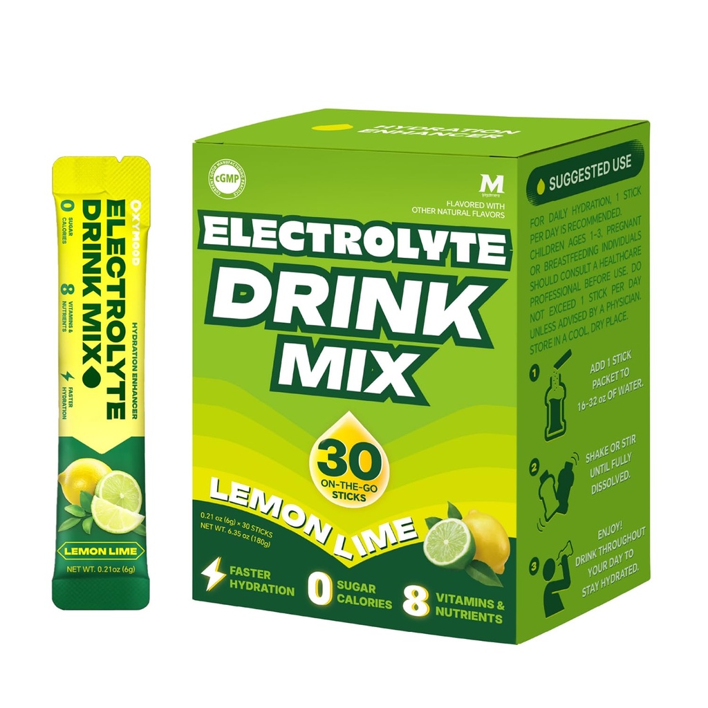 High Sodium Sugar Free Electrolyte Powder Packets, 30 Stick Pack — Hydration Drink Mix with Potassium & Magnesium, Zero Calorie Keto Friendly Hydration Powder, Lemon Lime Flavor