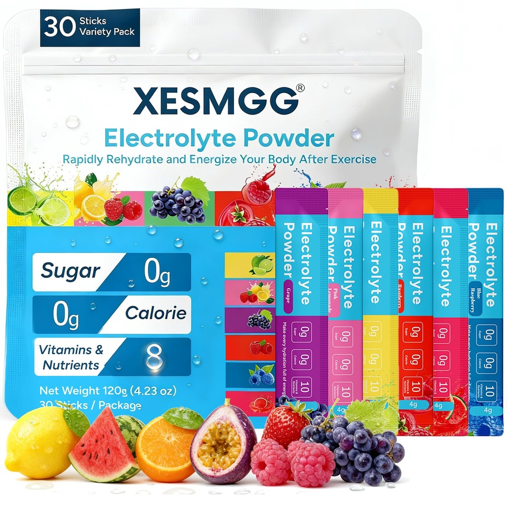 30 Sticks Electrolytes Powder Packets, 6 Flavors Sugar Free Hydration Packets Electrolyte Liquid Daily Low Sodium, 0 Calorie