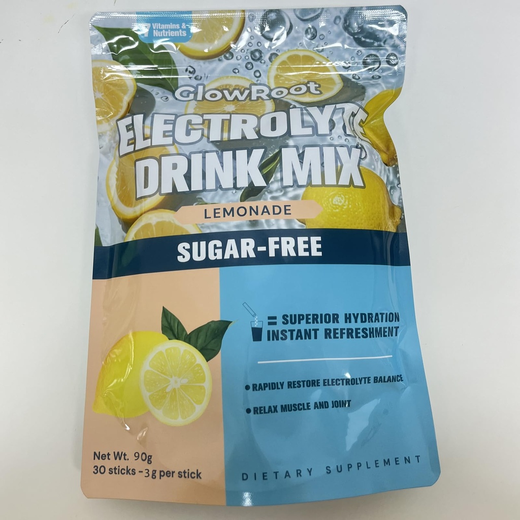 Electrolyte Drink | Zero Sugar Electrolytes Powder | Travel Essentials Single Serve Packets| Planted Based| Non-GMO | Lemon Flavor - 90g