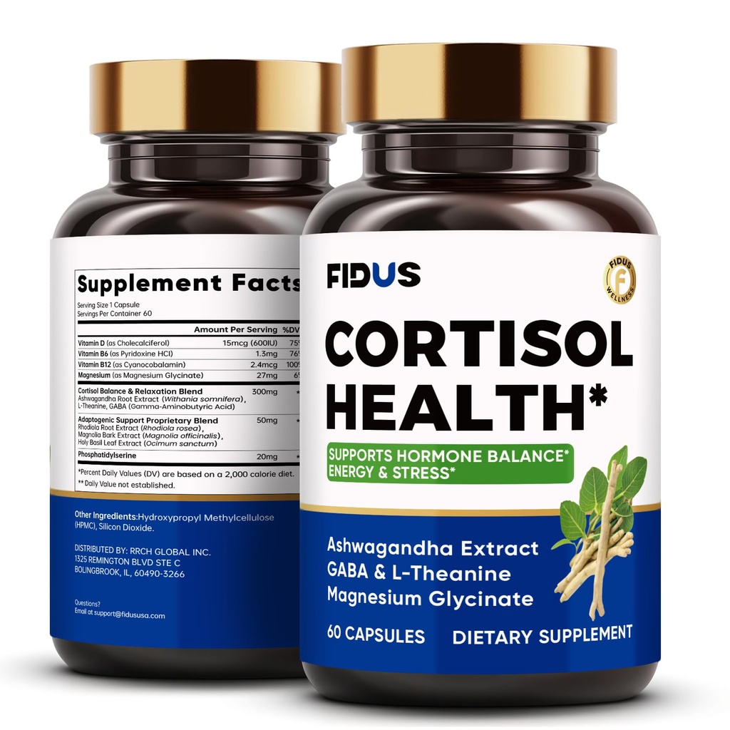 Fidus Cortisol Health – Cortisol Balance for Women - Revive Cortisol Support, Cortisol Complex, Daily Wellness Formula for Busy Days & Active Lifestyles, USA Made, 60 Capsules