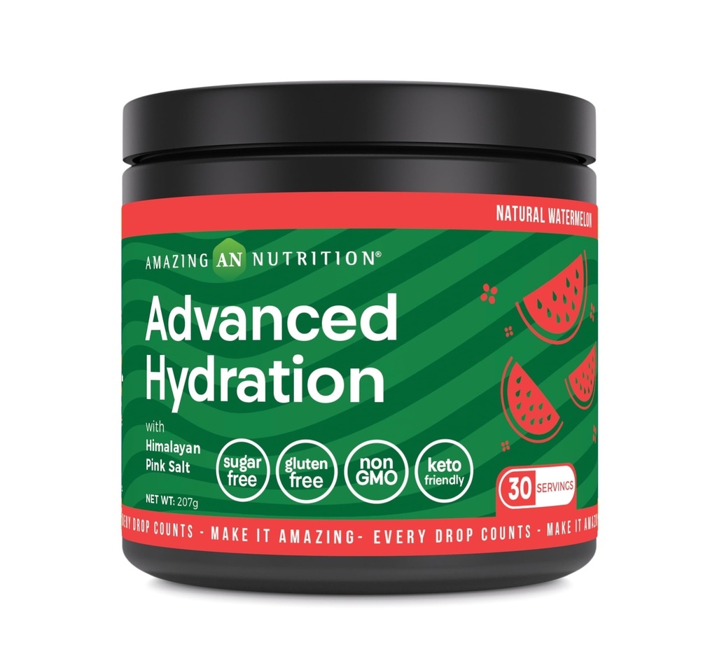 Amazing Nutrition Advanced Hydration Electrolyte Powder | Packed with Essential Minerals | Sugar-Free | Keto Friendly | Non-GMO | Gluten-Free (30 Servings | Natural Watermelon)