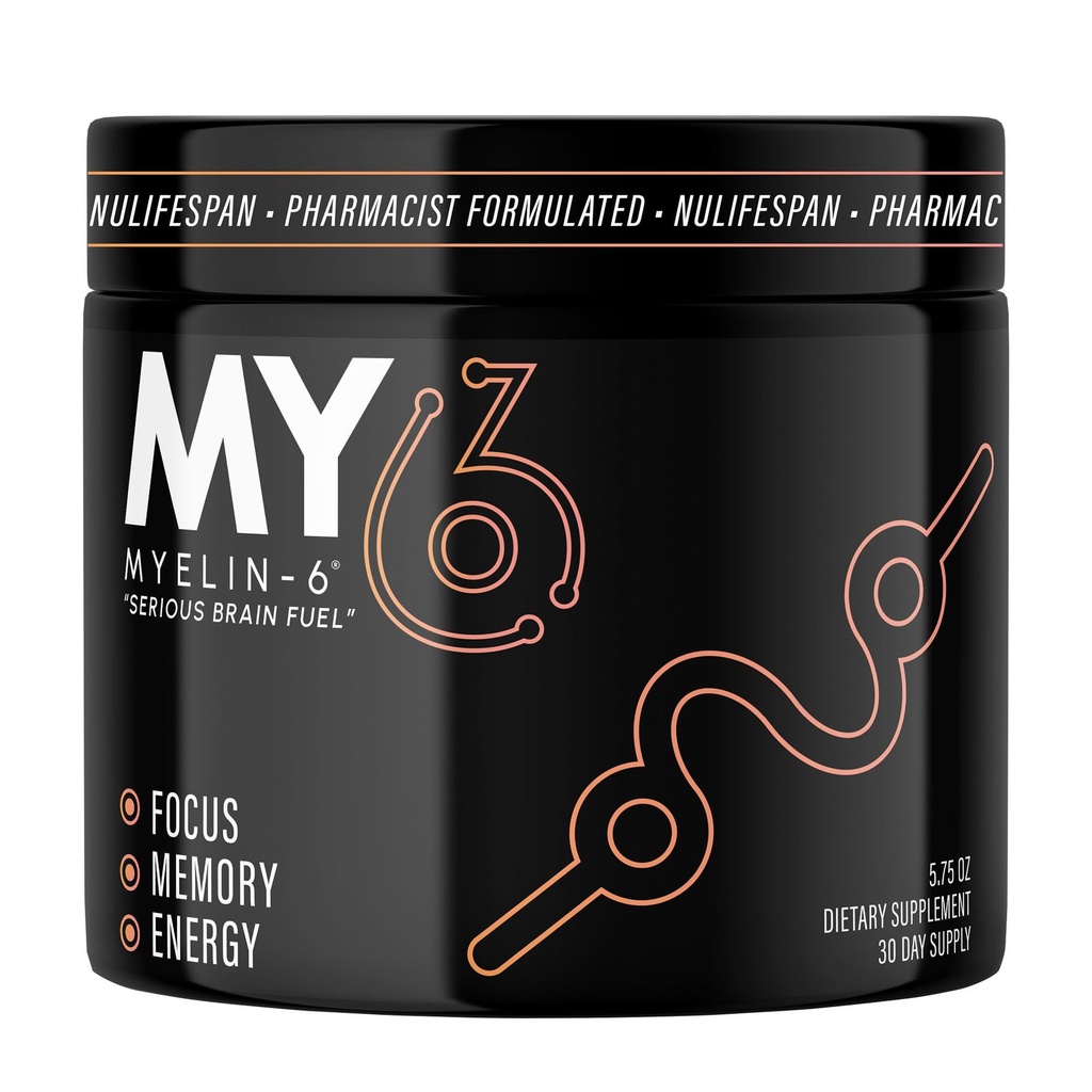Myelin-6 Drink Mix - Focus Supplement & Brain Health with AlphaSize, L-Theanine, Teacrine, Memory and Cognitive Function Support, Orange Tangerine Flavor, 30-Day (Drinkmix)