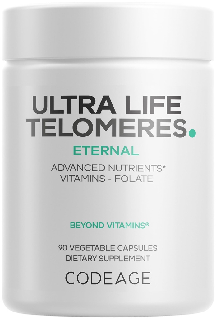 Codeage Ultra Life Telomeres Supplement - 5 MTHF Folate Vitamin B9, Vitamin B12 Methylcobalamin, Vitamin D3, L-Theanine, Ashwagandha - 3-Month Supply - DNA, Methylation Cycle - Non-GMO - 90 Capsules