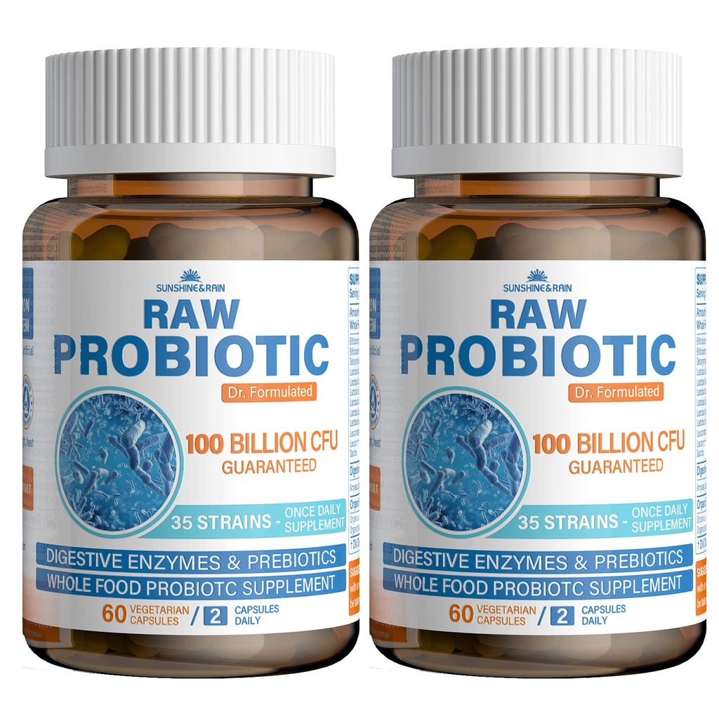 Raw Probiotics for Women & Men - 100 Billion CFU, 35 Strains, Organic Prebiotics & Natural Digestive Enzymes for Digestive, Gut & Immune Health - Soy and Gluten Free, Non-GMO, 120 Vegan Capsules