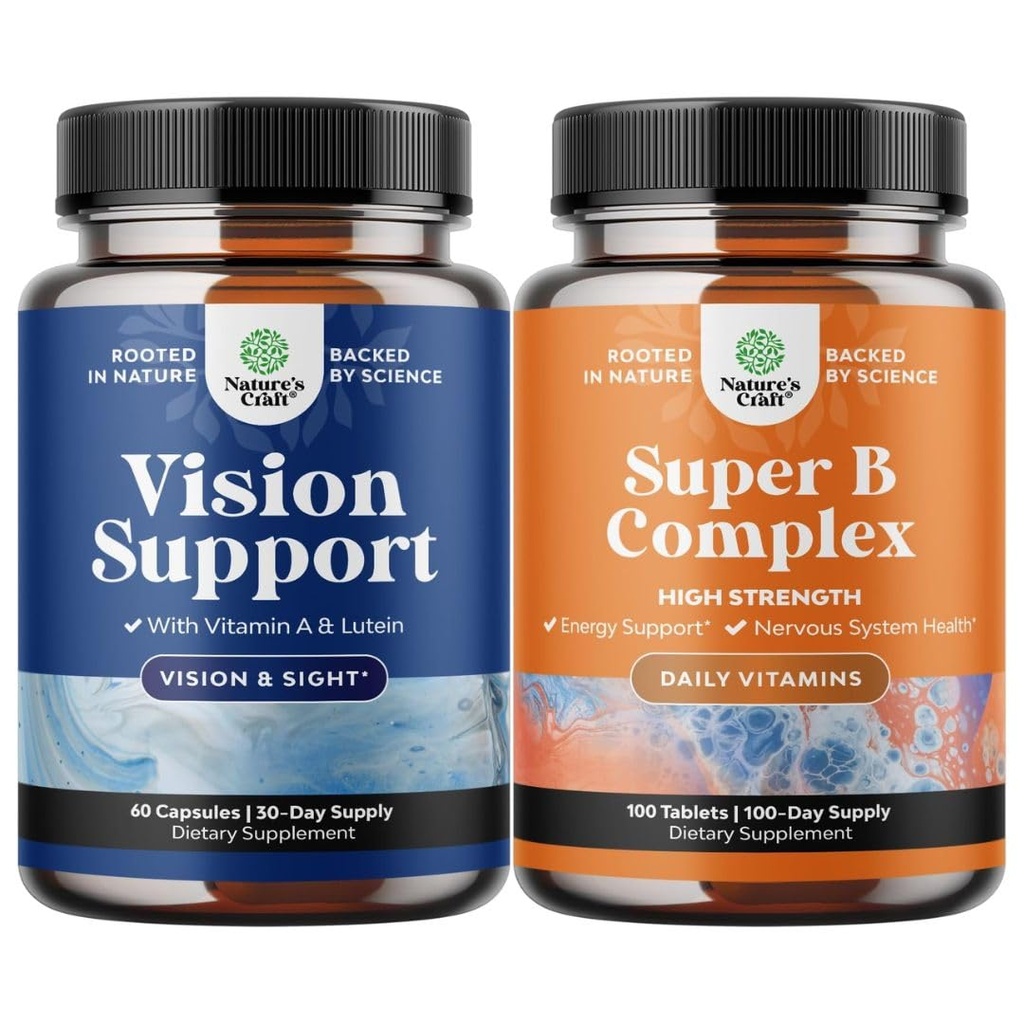 Bundle of Complete Eye Health Supplement for Adults for Vision Dry Eyes Pressure and Blue Light Protection and Vitamin B Complex Adult Multivitamin for Immune Support Mood Boost and Memory Supplement