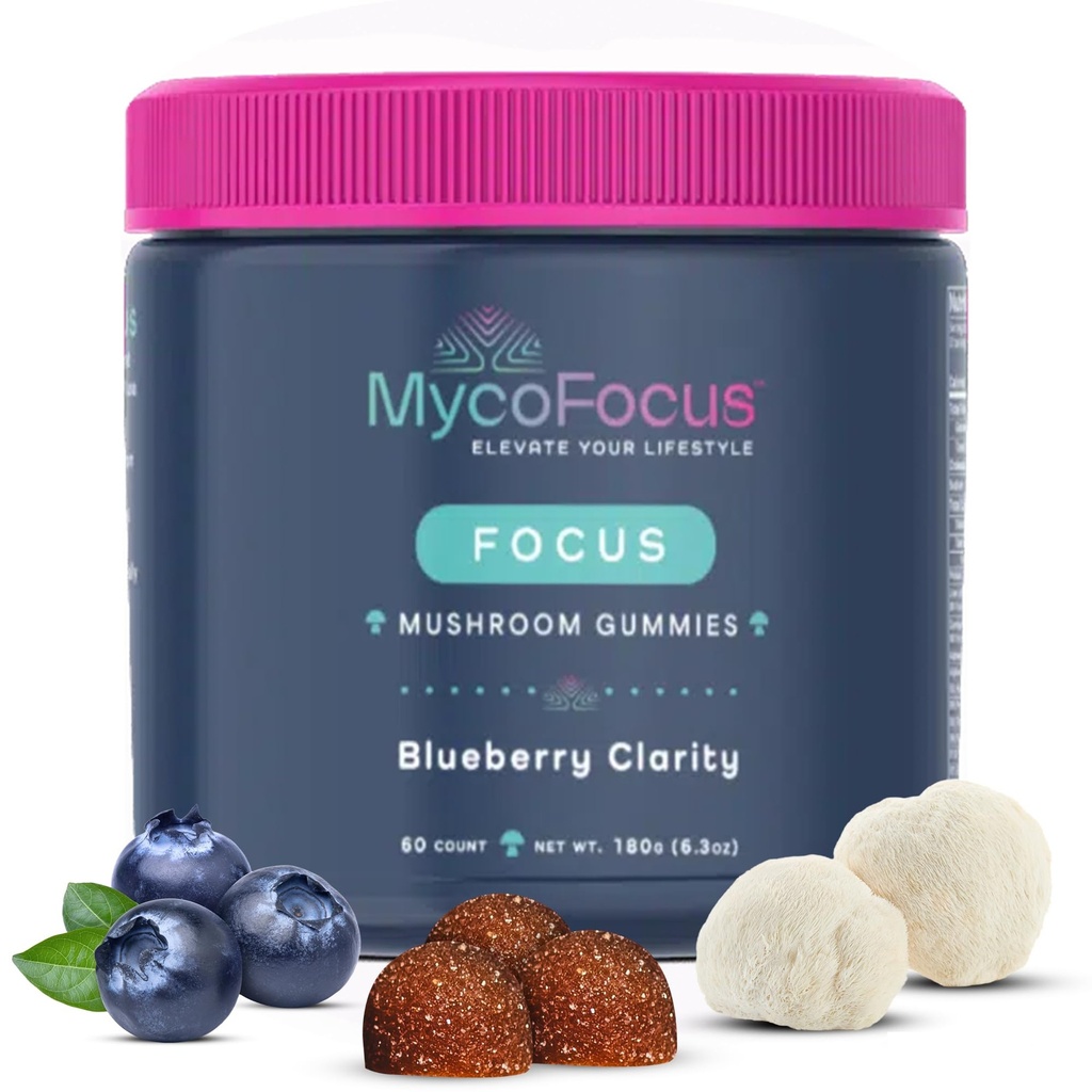 Clarity and Focus Mushroom Gummies — Powerful Brain Supplement with Lion’s Mane, Cordyceps & Ashwagandha for Memory, Stress Relief and Calm - 60 Gummies