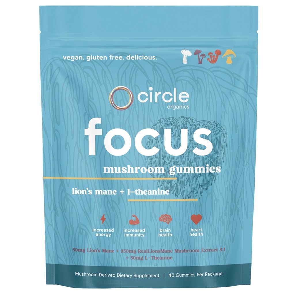Focus Mushroom Gummies 40 ct – Lion’s Mane + L-Theanine + RealLionsMane™ (8:1) for Focus & Clarity