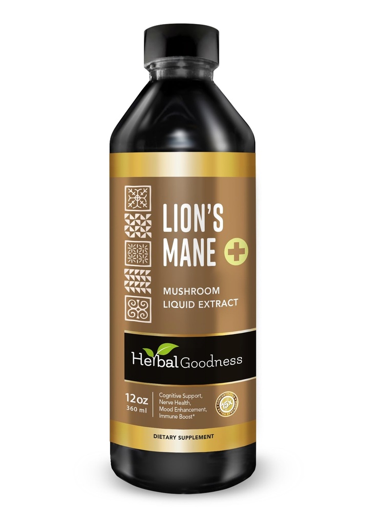 Herbal Goodness Lions Mane Mushroom Extract 12 Fl Oz – Alcohol-Free Nootropic Tonic for Brain, Memory & Focus Support | Organic Mushroom Extract for Cognitive & Nervous System Health | Vegan, Non-GMO