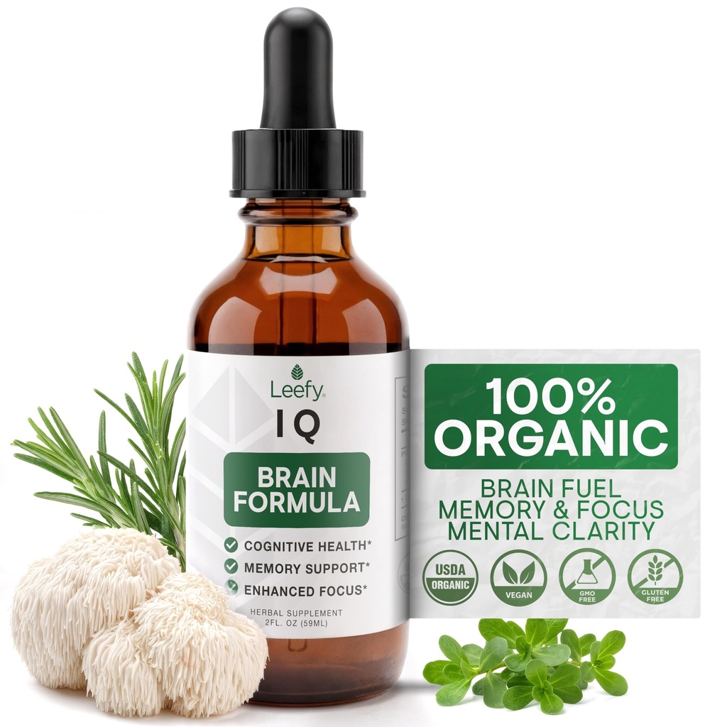 Leefy Organics Lions Mane Drops Nootropic Supplement – Liquid Mushroom Extract with Gotu Kola & Bacopa – Fast-Absorption Tincture for Memory, Focus, Cognitive Support – 30 Servings