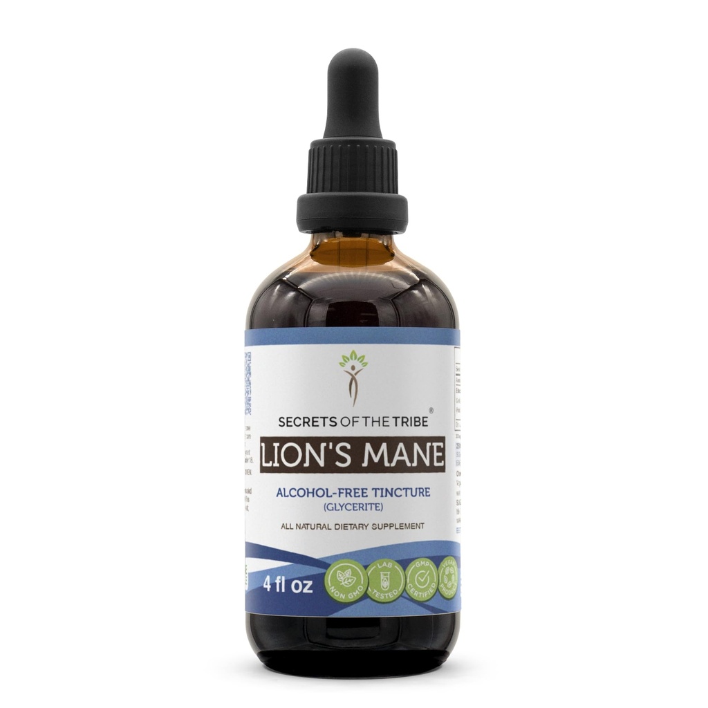 Secrets of the Tribe Lion's Mane Tincture Alcohol-Free Extract, Lion's Mane (Hericium erinaceus) Dried Mushroom (4 fl oz)