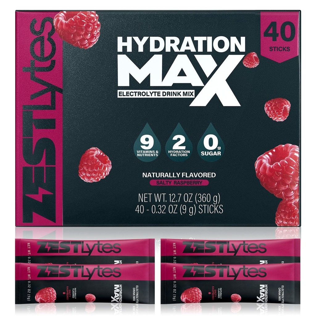 40 Sticks Sport Hydration Sugar Free Electrolyte Packets, High Sodium Low Calorie Electrolyte Powder Drink Mix, Liquid Daily IV Flavors | Salty Raspberry