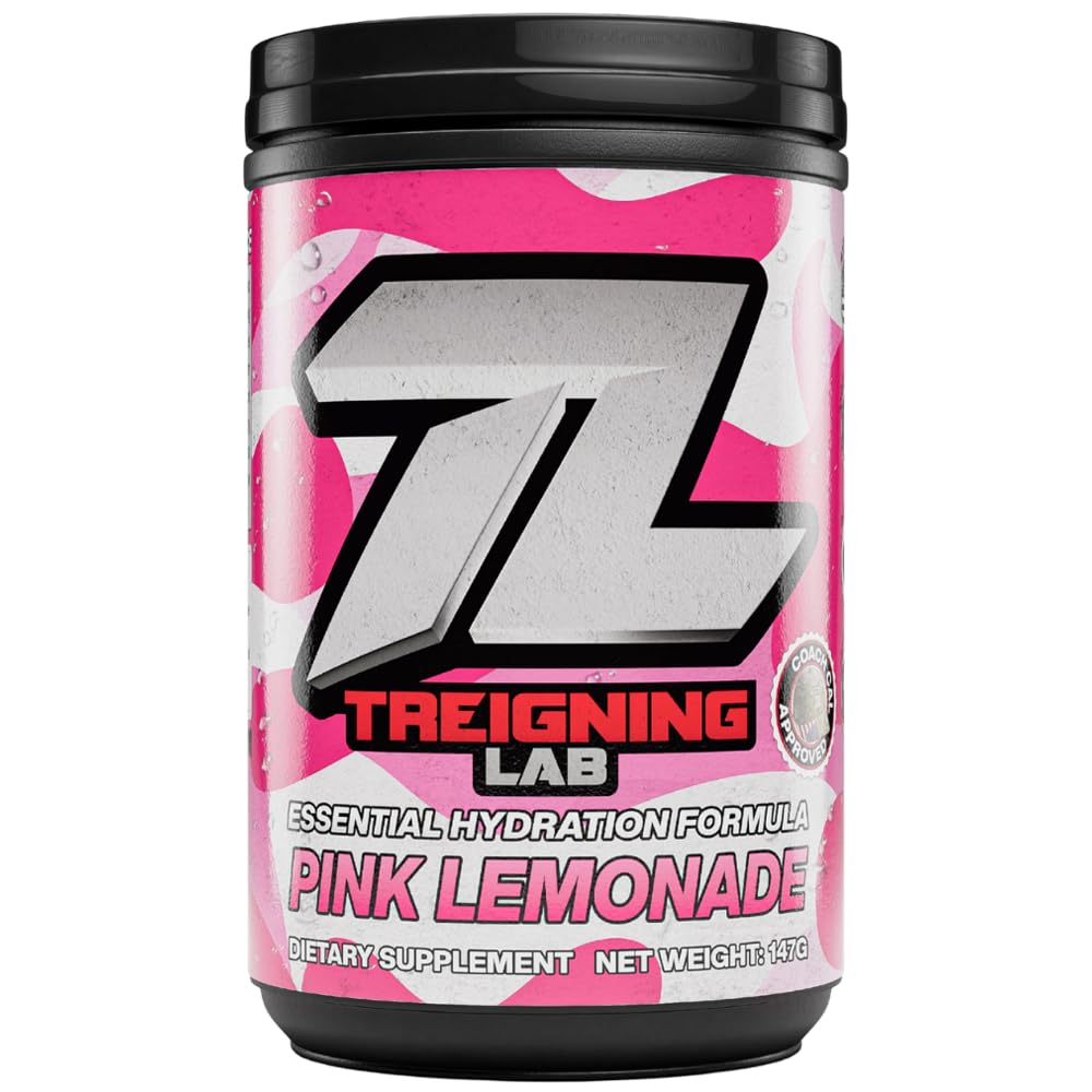 Treigning Lab Hydration Electrolyte Powder, Sugar‑Free, Sam Calavitta “Coach Cal” Approved Drink Mix with 6 Key Electrolytes, USA Made, Keto Friendly, Vegan, Non-GMO, Pink Lemonade, 30‑Servings