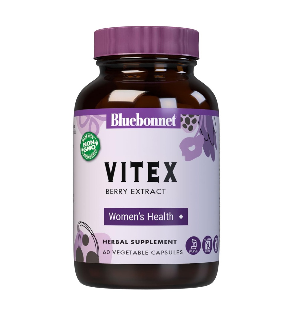 Bluebonnet Nutrition Vitex Berry Extract, Women's Health*, Non-GMO, Vegan, Kosher Certified, Gluten-Free, Soy-Free, 60 Vegetable Capsules, 60 Servings