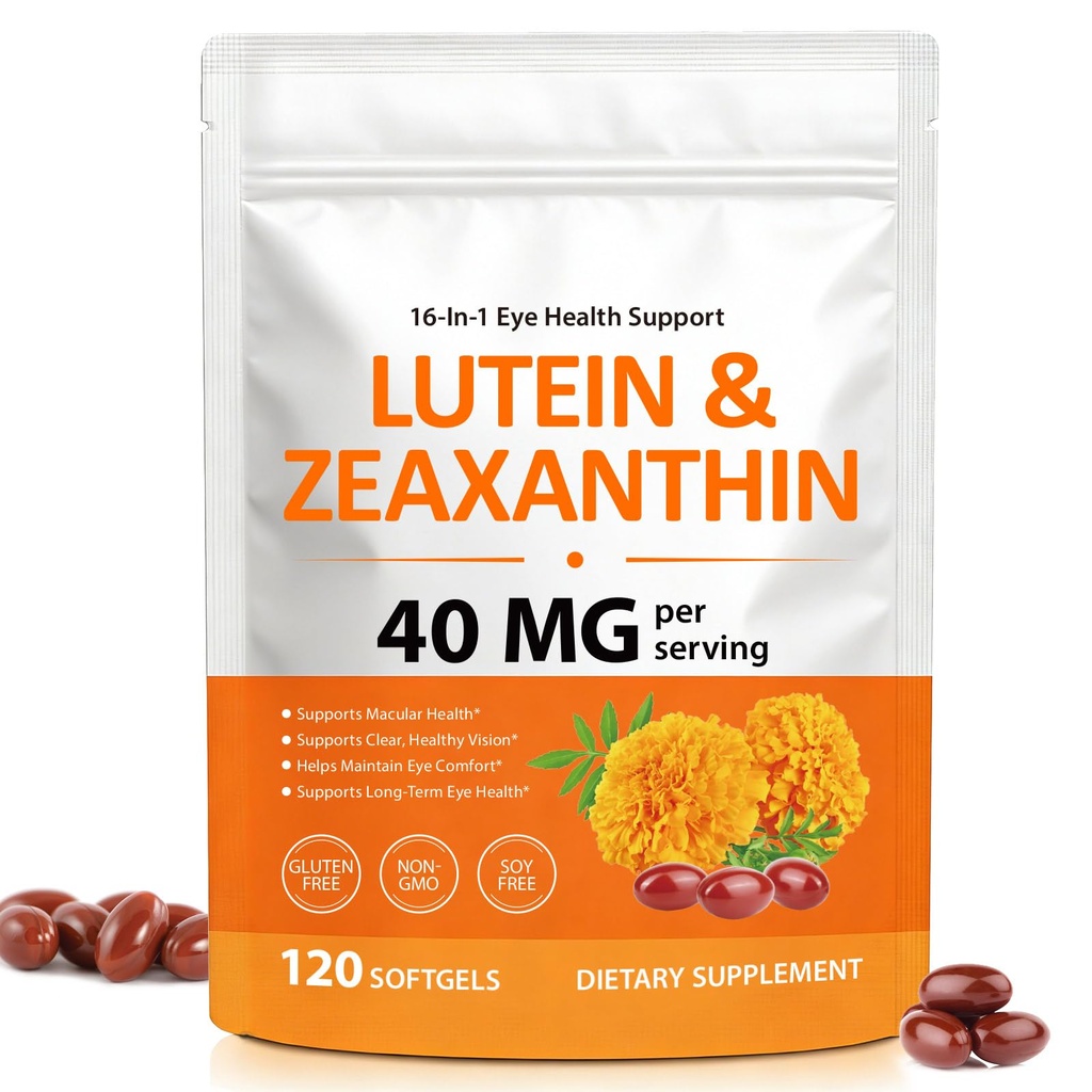 Premium Lutein 40mg with Zeaxanthin 8mg Softgels, 16-in-1 Eye Vitamins Supplement for Blue Light Protection, Dry Eye Relief, Eye Strain & Macular Health, Non-GMO Gluten Free Soy Free, 120 Softgels