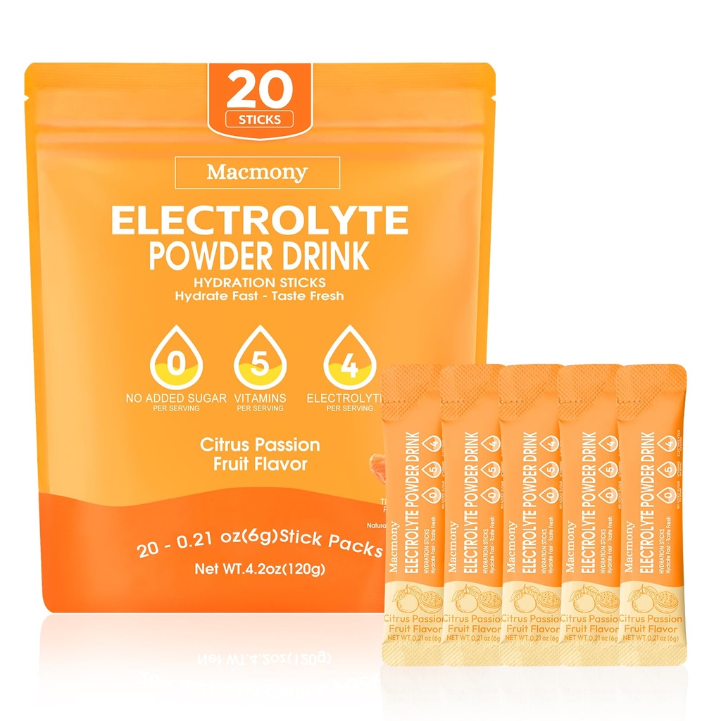 Hydration Electrolyte Powder Packets, 20 Count, Sugar Free Drink Mix with Yerba Mate for Energy & Recovery, Keto Friendly Vegan Gluten Free, Supports Immunity & Digestion