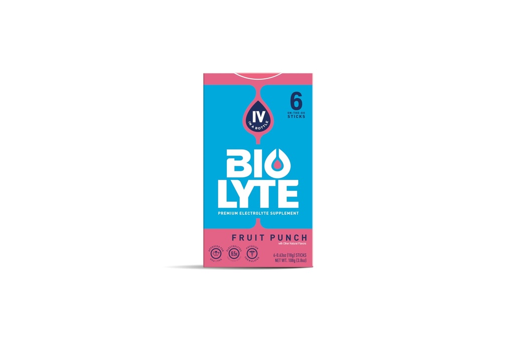 BIOLYTE IV Electrolyte Powder Packets, IV Liquid Drink Mix for Water, Doctor-Developed Hydration, Approved Dehydration Relief, Chemotherapy Must Haves for Women, Men- Fruit Punch (6 Sticks)