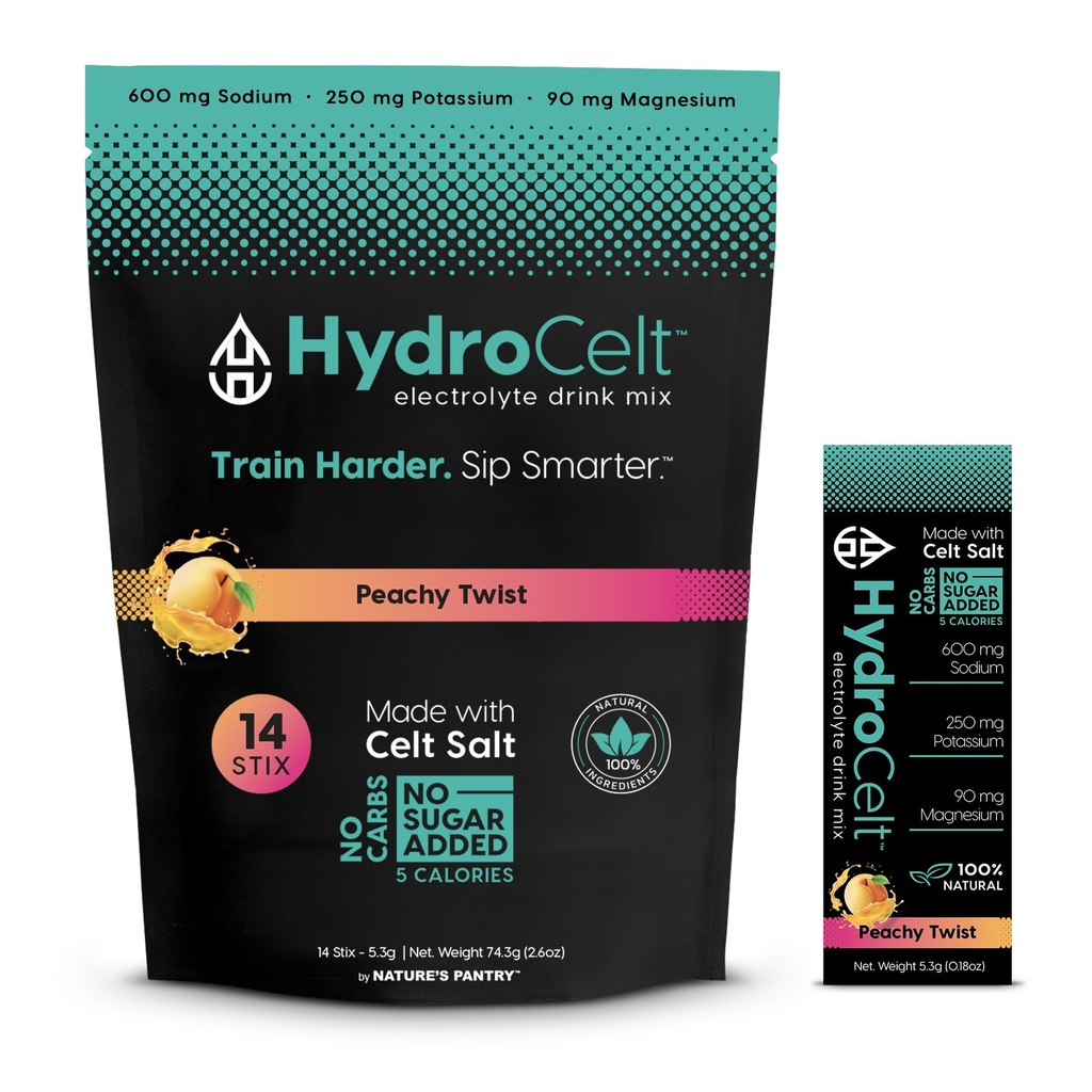 Electrolyte Drink Mix, Zero Sugar Hydration Powder, 14 Stick Pack Peachy Twist, 940mg Electrolytes, No Artificial Sweeteners