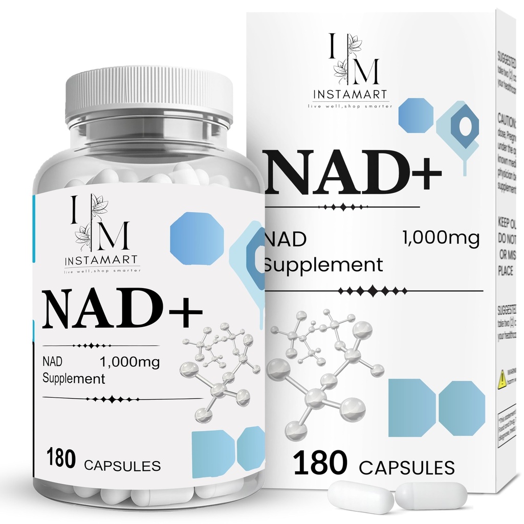 INSTAMART NAD Supplements for Women & Men (180 Capsules) Organic NAD + Supplement 1000mg Serving | Similar to Nicotinamide Riboside | Advanced Formula for Cellular Health, Stamina & Healthy Aging
