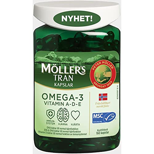 Moller's Moller’s ® | Omega-3 Capsules | Fish Oil | 160 Capsules | Nordic Omega-3 Dietary Supplement with EPA and DHA and Vitamins A, D and E | 166-year-old-brand | Daily Health