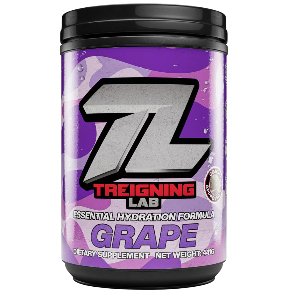 Treigning Lab Hydration Electrolyte Powder, Sugar‑Free, Sam Calavitta “Coach Cal” Approved Drink Mix with 6 Key Electrolytes, USA Made, Keto Friendly, Vegan, Non-GMO, Grape, 90‑Servings