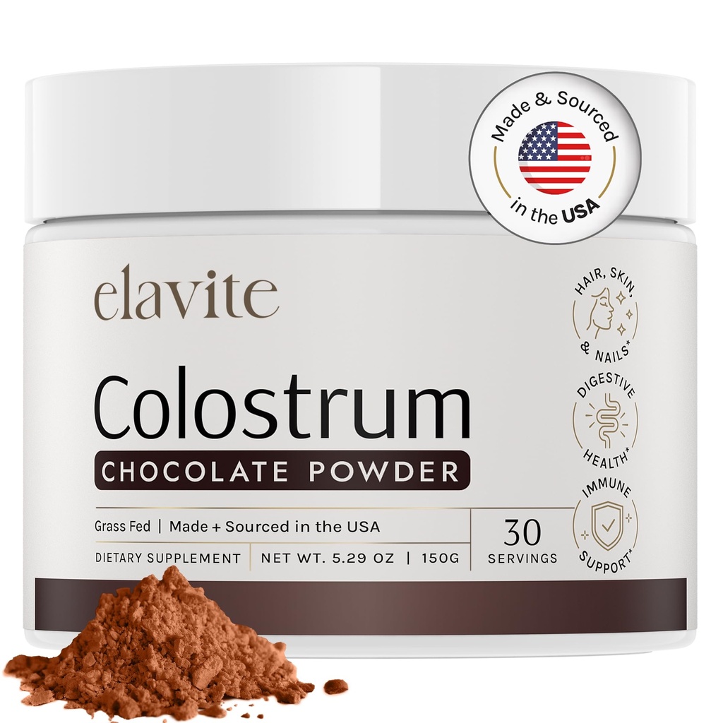 Colostrum Powder (Chocolate) Grass Fed Colostrum Supplement for Gut Health, Immune Support Healthy Hair, Skin & Nails - 30 Servings