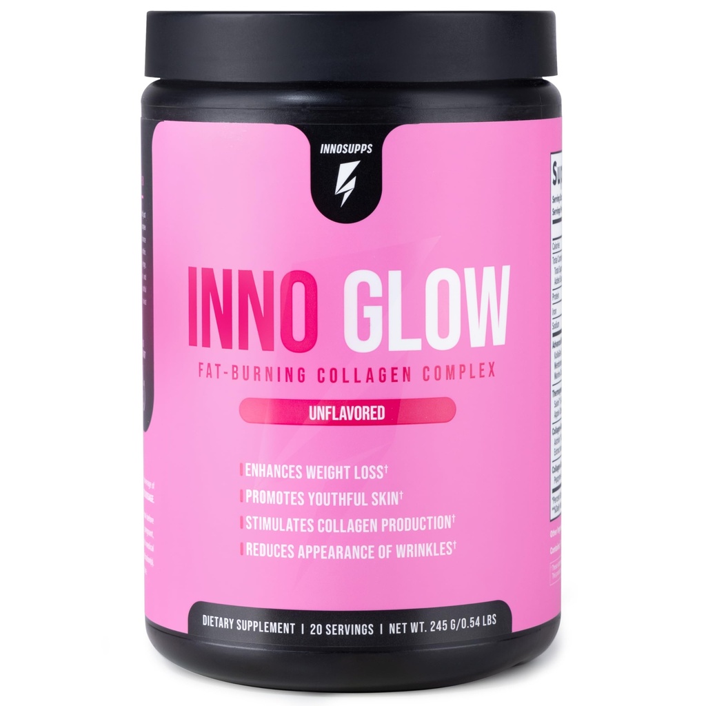 InnoSupps InnoGlow Multi Collagen Peptides Powder for Weight Loss - Thermogenic Fat Burner and Anti Aging Collagen Powder for Women - Hair, Skin, Nails, Joint Support - 20 Servings (Unflavored)