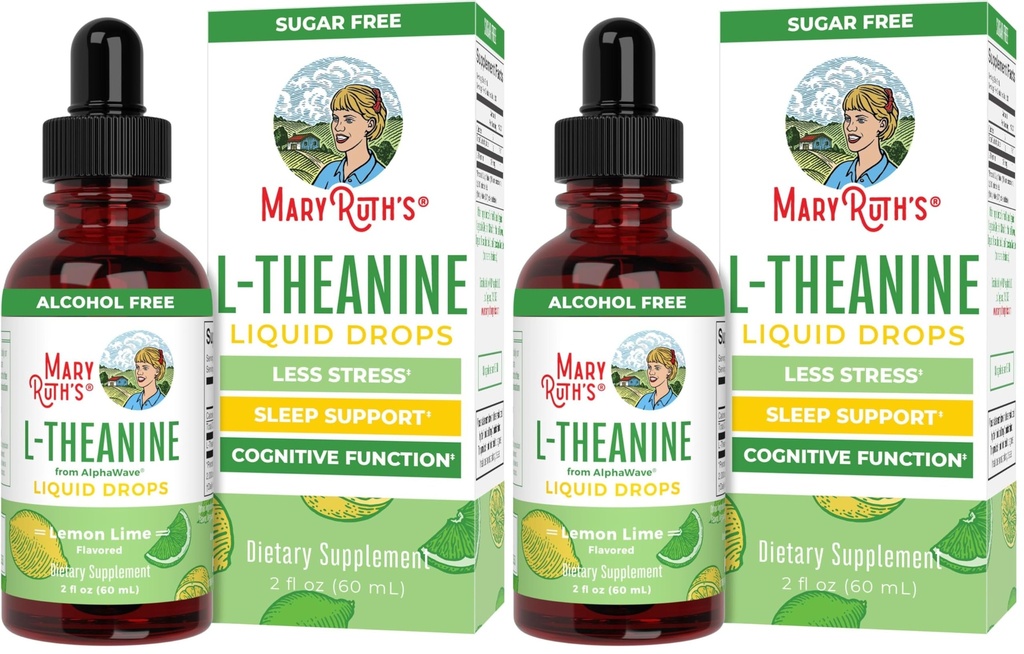 MaryRuth's L Theanine 200mg Liquid Drops | Mood Support for Adults & Kids | Focus Supplement | Natural Sleep Support | Vegan | Non-GMO | Gluten Free | 30 Servings (Pack of 2)