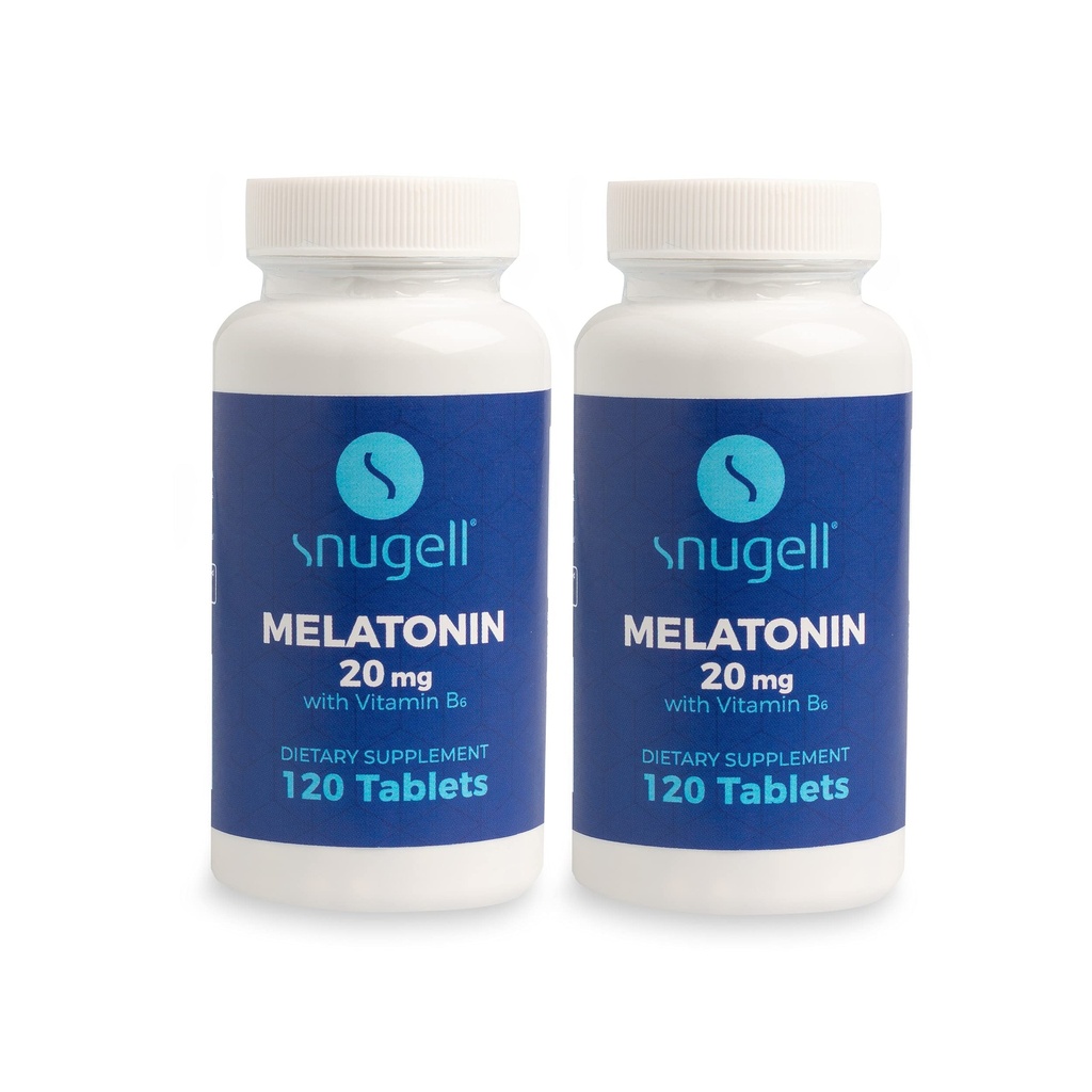 Snugell Melatonin 20 mg with Vitamin B6 –Vegetarian, Non-GMO, Gluten-Free –High-Potency Sleep Support –120 Fast-Dissolving Non-Habit Forming Tablets for Natural Sleep Cycles & Restful Nights (2)