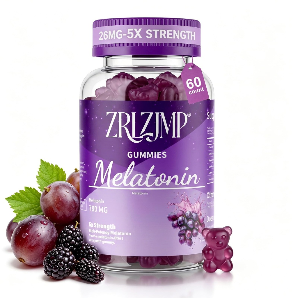 Melatonin Gummies for Adults – 26mg Extra Strength Sleep Aid Vitamins, Vegan Natural Grape Flavor, Non-Habit Forming Supplement for Better Sleep&Rest Support, Promotes Healthy Sleep Cycles – 60 Count