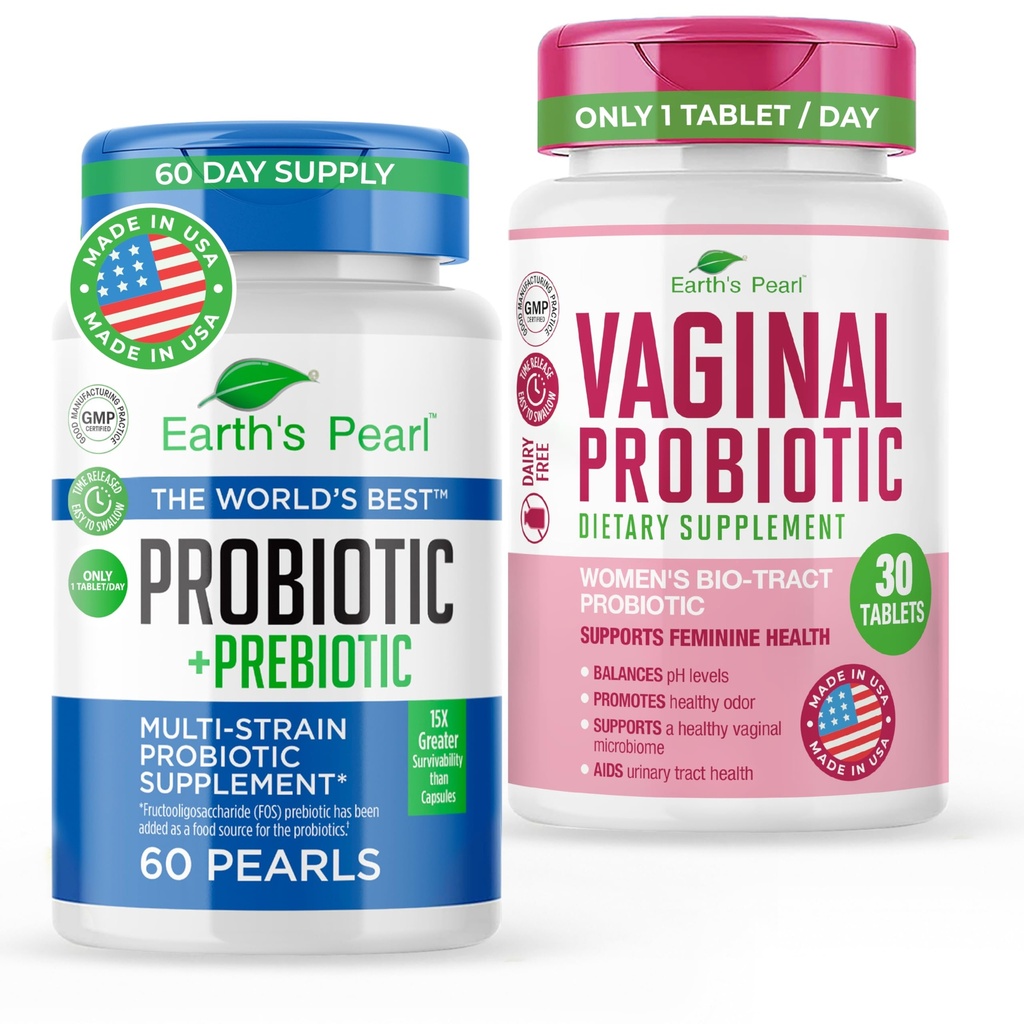 Earth's Pearl Probiotics for Women & Men & Kids - Pearl-Shaped Probiotic & Prebiotics & Vaginal Probiotics for Women Promotes Healthy Vaginal Odor & pH Balance for Women with BIO-Tract®