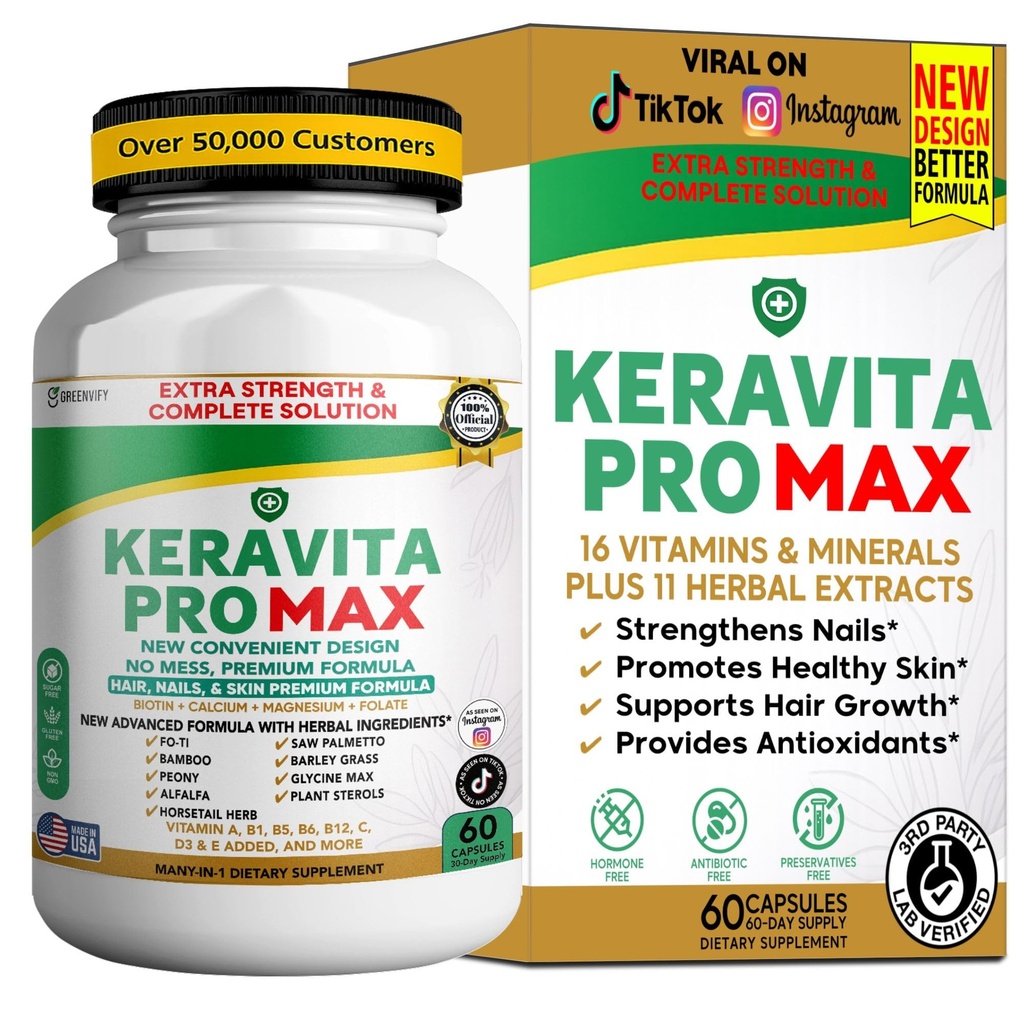 Keravita Pro Max Hair, Nails & Skin Supplement, Biotin, 60 Capsules, with Fo-Ti, Saw Palmetto & Herbal Blend (3)