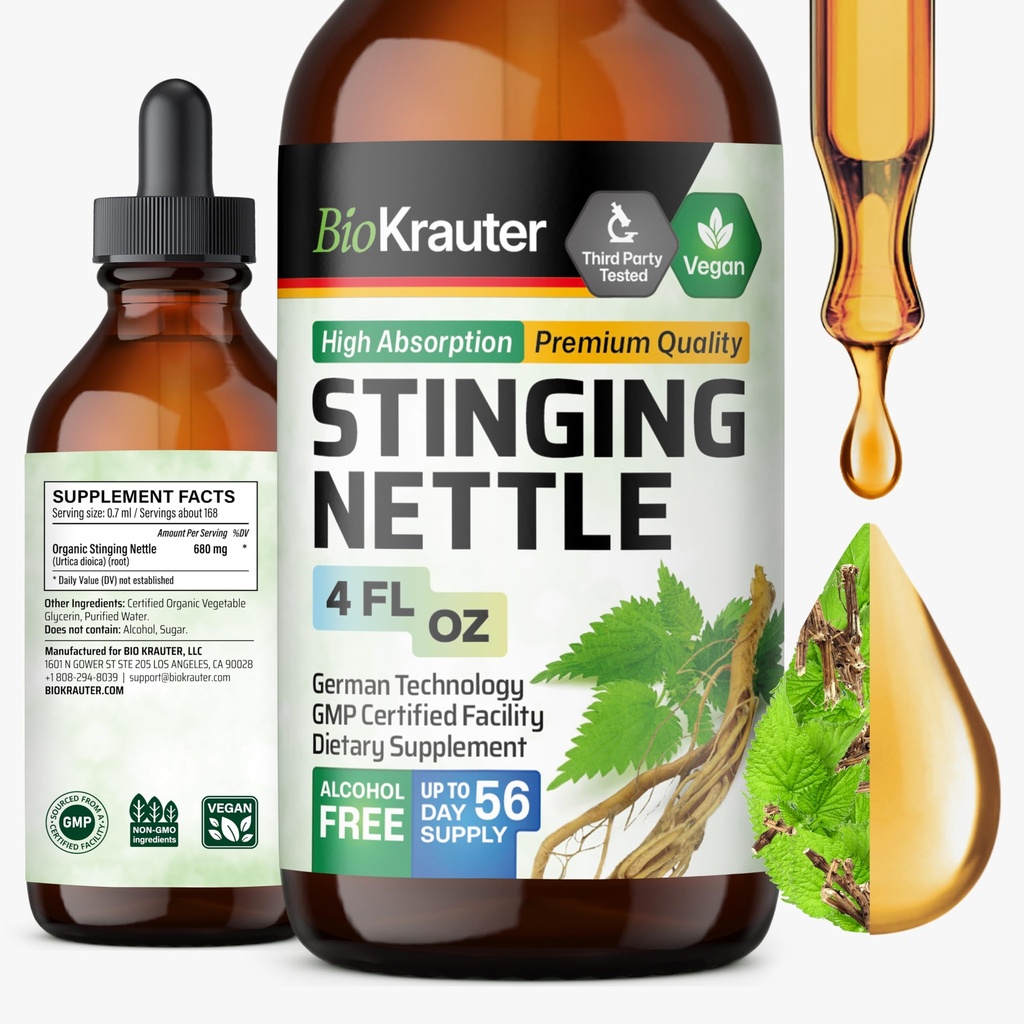 BIO KRAUTER® Stinging Nettle for Seasonal Support - Stinging Nettle Root Tincture (Urtica Dioica) 680 mg for Urinary Tract & Immune Support - 4 Fl.Oz., 56 Days of Supply, Sugar & Alcohol Free