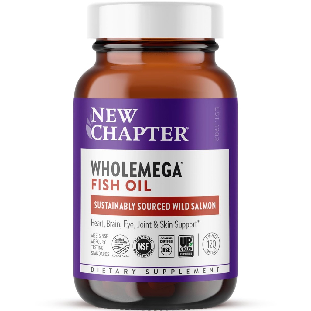 New Chapter, Wholemega, Whole Fish Oil, Extra-Virgin Wild Alaskan Salmon, 1000 mg, 120 Softgels