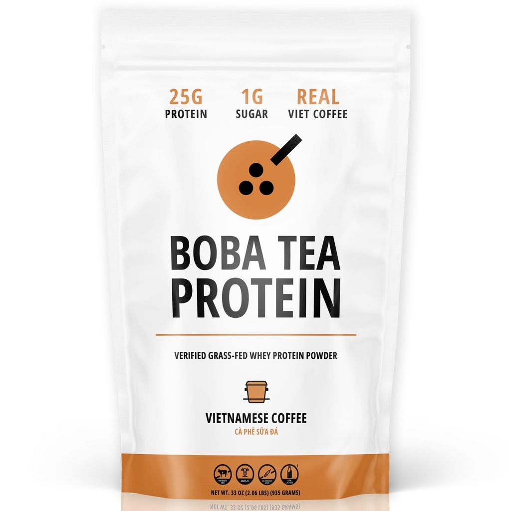 Boba Tea Protein Vietnamese Coffee | 25g Grass-Fed Whey Protein Isolate Powder | 112mg Caffeine | Gluten-Free & Soy-Free Bubble Tea Drink | Real Ingredients & Lactose-Free Protein Drink | 25 Servings