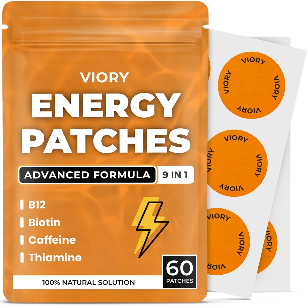 VIORY Energy Patches with B12 - Active Methylcobalamin 9-in-1 B-Vitamin Complex + Natural Caffeine for Women & Men - Energy & Focus Support - 60 Day Supply