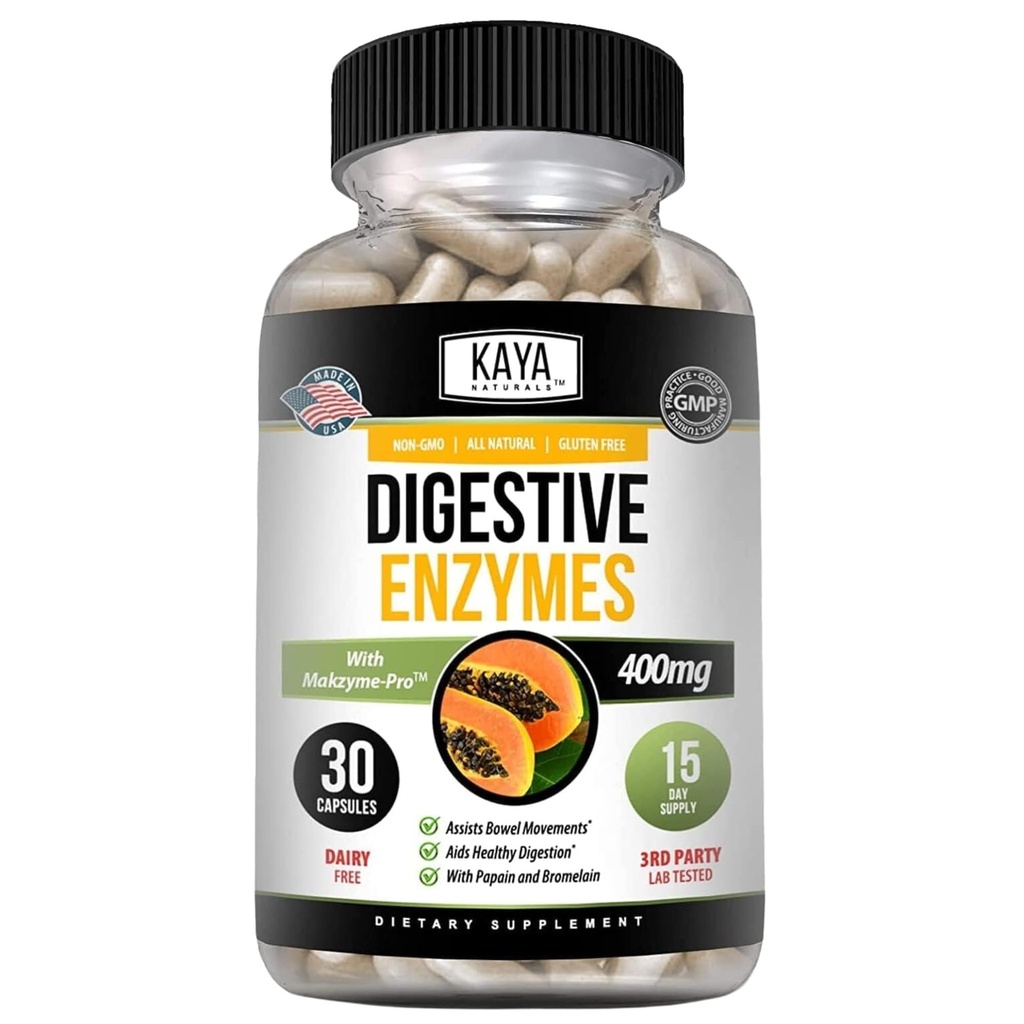 Kaya Naturals Digestive Enzymes with Prebiotics & Probiotics - Constipation & Bloating Relief Pills for Women & Men - Aids Immune Function - Digestion Support - 30 Veggie Capsules