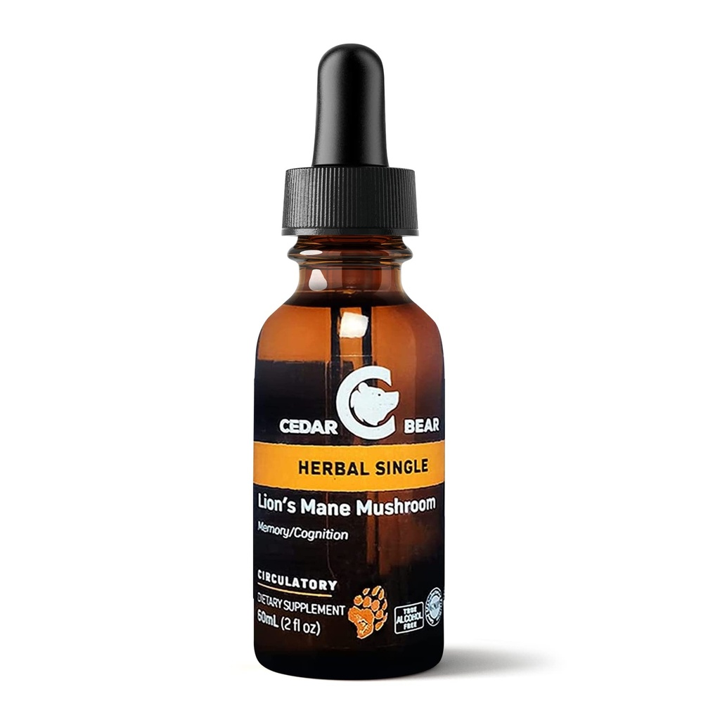Cedar Bear - Lion’s Mane Mushroom Supplement, All-Natural Brain Supplements for Memory and Focus, Alcohol-Free Brain Booster and Immune Support Supplement, 2 fl oz / 60 ml