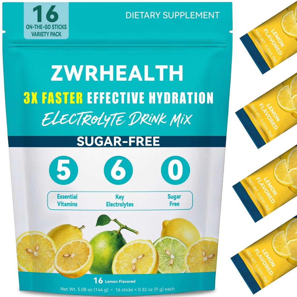 Electrolytes Powder Packets, Sugar Free Hydration Packets, Liquid Daily IV Electrolyte Drink Mix, Instantly Hydrating & Party Recovery with 6 Electrolytes & 5 Vitamins, 16 Servings
